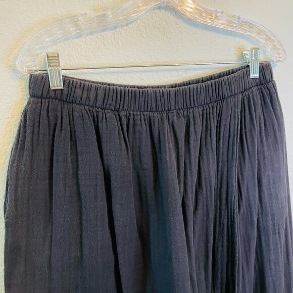 Eastern Serenity Black Gauzy Cotton Wide Leg Faux Wrap Cropped Pants | XL - Picture 5 of 8